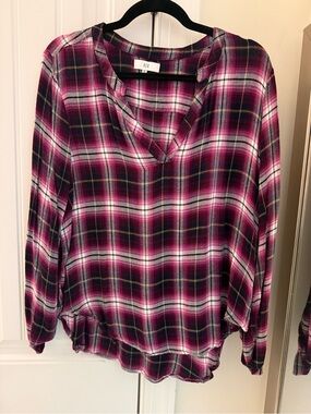 NSR Pink and Black Plaid V-Neck Tunic Top